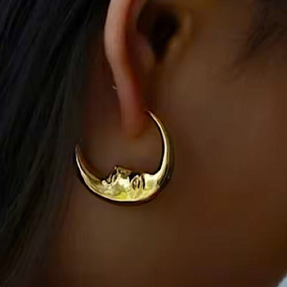 Gold Plated Moon Hoop Minimalist Earrings Earrings - Picture 1 of 6